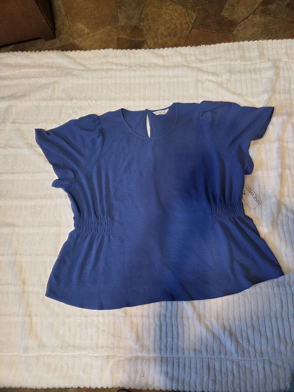 Nwt 3x Nine West Electric Blue Short Ruffle Sleeve Blouse - Picture 9 of 10